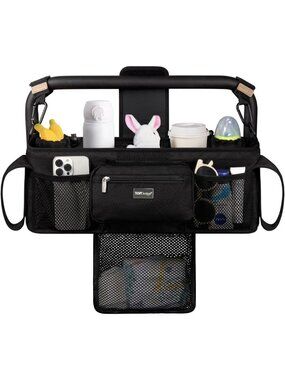 Universal Baby Stroller Organizer Caddy with Insulated Cup Holders & Mesh Bag
